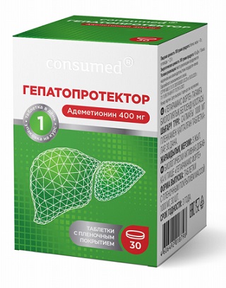 Гепатопротектор Адеметионин 400мг Консумед (Consumed), таблетки покрытые пленочной оболочкой, 30 шт БАД