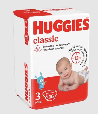 Купить huggies (хаггис) подгузники классик 3 4-9кг 16шт в Арзамасе