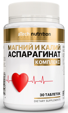 Atech Nutrition (Атех Нутришн) Магний и Калий аспарагинат, таблетки 30шт БАД