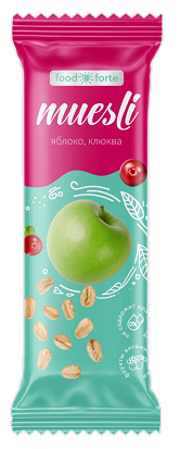 FoodForte (ФудФорте) Батончик мюсли Яблоко и клюква, 50г БАД FoodForte (ФудФорте) Батончик мюсли Яблоко и клюква, 50г БАД