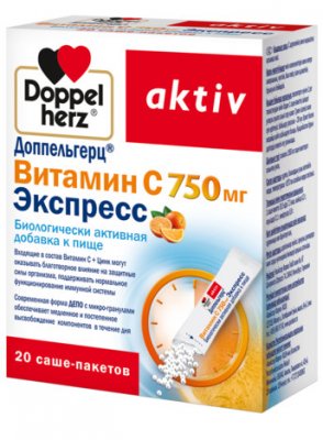 Купить doppelherz activ (доппельгерц) витамин с экспресс, порошок-саше 750мг, 20 шт бад в Арзамасе