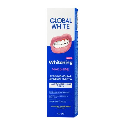 Купить глобал вайт (global white) зубная паста отбеливающая max shine, 100г в Арзамасе