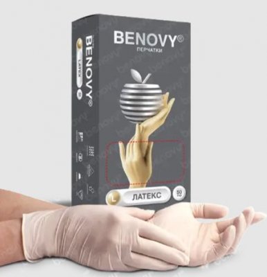 Купить перчатки benovy смотровые латексные нестерильные неопудрен размер l 50 пар в Арзамасе