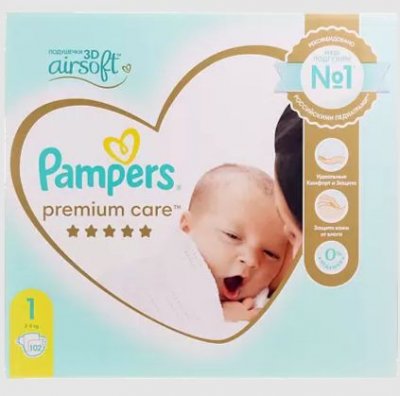 Купить pampers premium care (памперс) подгузники 1 для новорожденных 2-5кг, 102шт в Арзамасе