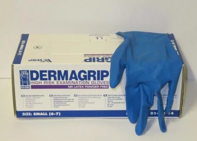 Купить перчатки dermagrip high risk powder free, п/проч.син.р.s №25 пар в Арзамасе