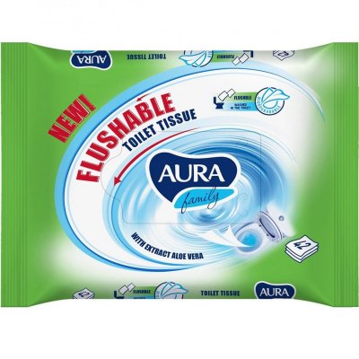 Купить aura (аура) бумага туалетная влажная family 42шт в Арзамасе