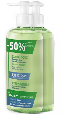 Купить дюкре экстра-ду (ducray extra-doux) шампунь защитный для частого применения 400мл 2шт (-50% на второй продукт) в Арзамасе