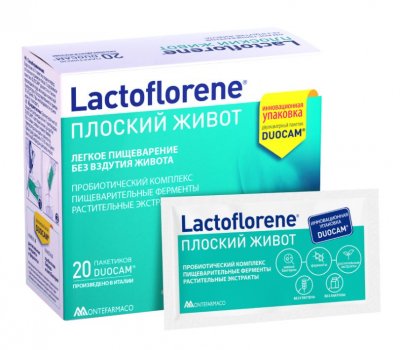 Купить lactoflorene (лактофлорене) плоский живот порошок, пакетики 2-х камерные 4г (2г+2г) 20 шт бад в Арзамасе