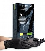 Купить перчатки benovy смотровые нитриловые нестерильные неопудренные текстурные на пальцах размер xs, 50 пар, черные в Арзамасе
