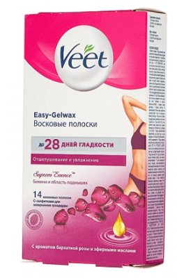Купить veet easy-gelwax (вит) восковые полоски для депиляции для бикини с ароматом бархатной розы, 14шт в Арзамасе