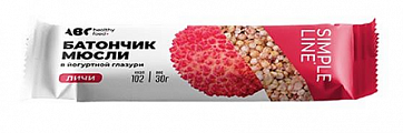 Батончик-мюсли личи в йогуртовой глазури ABC Healthy Food 30г Батончик-мюсли личи в йогуртовой глазури ABC Healthy Food 30г