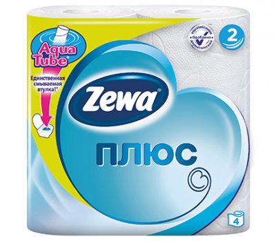 Купить зева (zewa) плюс туалетная бумага 2-х слойная белая, рулон 4шт в Арзамасе