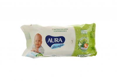 Купить aura (аура) салфетки влажные детские ультра комфорт алоэ и витаминин е 100 шт в Арзамасе
