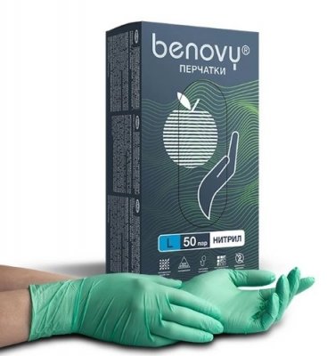 Купить перчатки benovy нитриловые нестерильные неопудренные, размер l, 100 шт, зеленые в Арзамасе