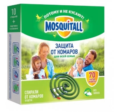 Купить mosquitall (москитолл) универсальная защита спирали от комаров, 10 шт  в Арзамасе