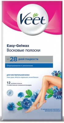 Купить veet easy-gelwax (вит) восковые полоски для чувствительной кожи с миндальным маслом и ароматом василька, 12шт в Арзамасе