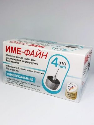 Купить иглы ime-fine для инъекций универсальные для инсулиновых шприц-ручек 31g (0,26мм х 4мм) 100 шт в Арзамасе