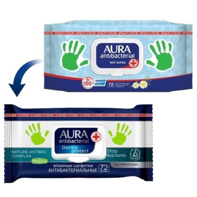 Купить aura (аура) салфетки влажные антибактериальные ромашка 72шт в Арзамасе