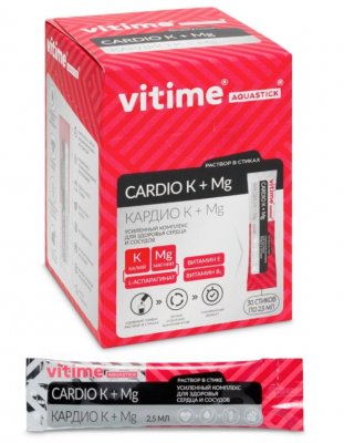 Купить vitime aquastick cardio k + mg (витайм) аквастик кардио k + mg, жидкость для приёма внутрь 2,5 мл, стик (саше-пакет)  30 шт. бад в Арзамасе