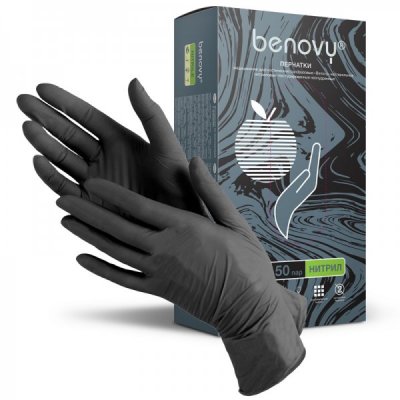 Купить перчатки benovy смотровые нитриловые нестерильные неопудрен текстурир с однократной хлорацией размер s 50 пар, черные в Арзамасе