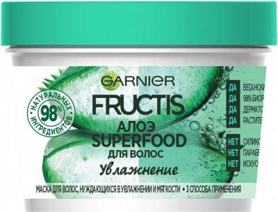 Купить garnier fructis (гарньер фруктис) маска для волос 3в1 увлажнение суперфуд алоэ увлажн 390мл в Арзамасе