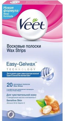 Купить вит (veet) восковые полоски для депиляции для чувствительной кожи easy gel-wax, 20 шт  в Арзамасе