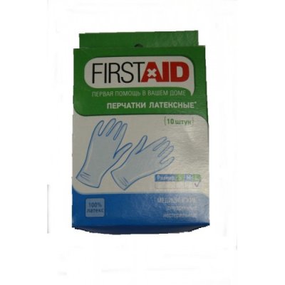 Купить перчатки first aid смотр. н/стер. латекс. опудр., m №10 в Арзамасе