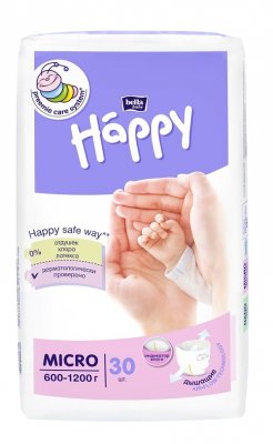 Купить bella baby happy (белла) подгузники для недоношенных детей размер микро 600-1200г, 30 шт в Арзамасе