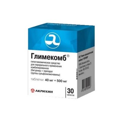 Купить глимекомб, тбл 40мг + 500мг №30 (акрихин хфк, россия) в Арзамасе