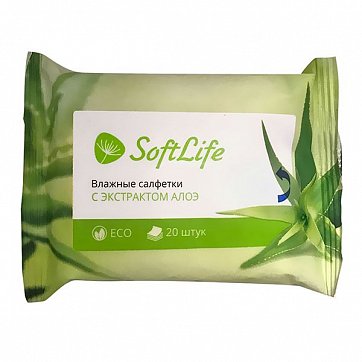 Салфетки влажные с экстрактом Алоэ SoftLife (СофтЛайф), 20 шт Салфетки влажные с экстрактом Алоэ SoftLife (СофтЛайф), 20 шт