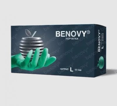 Купить перчатки benovy смотровые нитриловые нестерильные неопудрен текстурир на пальцах размер l 50 пар, зеленые в Арзамасе
