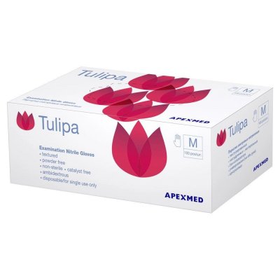Купить apexmed (апексмед)tulipa перчатки смотровые нитриловые нестерильные неопудренные текстурированные, размер m, 50 шт (пар) в Арзамасе