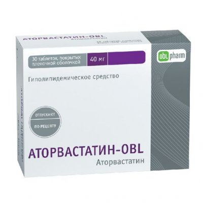 Купить аторвастатин-obl, таблетки, покрытые пленочной оболочкой 40мг, 30 шт в Арзамасе