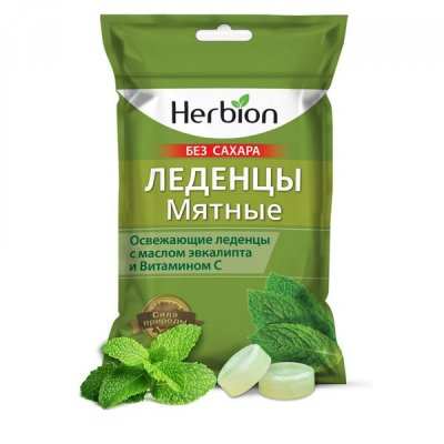 Купить herbion (хербион), леденцы с маслом эвкалипт и витамином с мятные без сахара, пакет 62,5г в Арзамасе