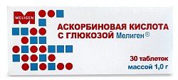 Купить аскорбиновая к-та с глюкозой мелиген, таблетки массой 1г 30шт бад в Арзамасе