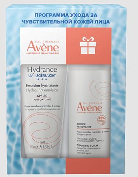 Авен Hydrance Legere UV (Avenе) набор: Эмульсия для лица SPF30 40 мл+Очищающая пенка для снятия макияжа 50 мл