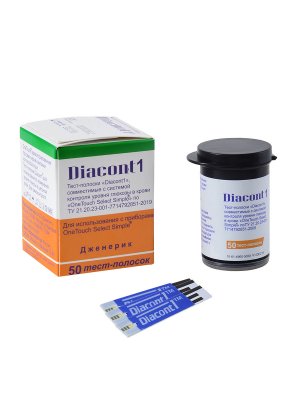 Купить тест-полоски diacont 1 (диаконт1), совместимые с системами контроля уровня глюкозы в крови onetouch select simple, 50шт в Арзамасе