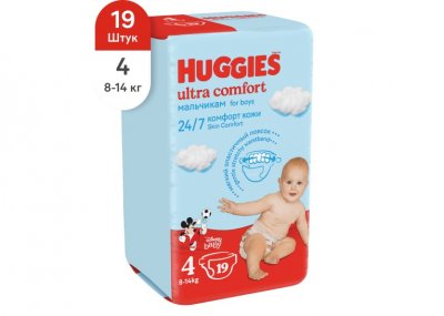 Купить huggies (хаггис) подгузники ультра комфорт для мальчиков 8-14кг 19шт в Арзамасе