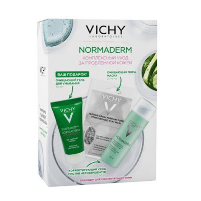 Купить виши нормадерм (vichy normaderm) набор: корректирующий уход 50мл+маска очищающая поры 6мл 2шт+гель о в Арзамасе