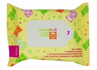Купить салфетки влажные консумед (consumed) детские с экстрактом ромашки и календулы, 20 шт в Арзамасе