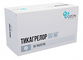 Купить тикагрелор, таблетки покрытые пленочной оболочкой 90 мг, 56 шт в Арзамасе