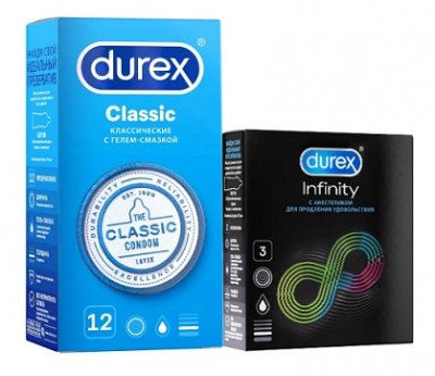 Купить durex (дюрекс) набор: презервативы classic, 12шт + infinity гладкие с анестетиком (вариант 2), 3шт в Арзамасе