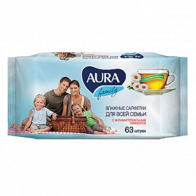 Купить aura (аура) салфетки влажные family для всей семьи антибактериальные 63шт в Арзамасе