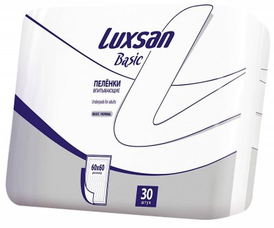 Купить luxsan (люксан) пеленки впитывающие бейсик нормал 60х60см, 30 шт в Арзамасе