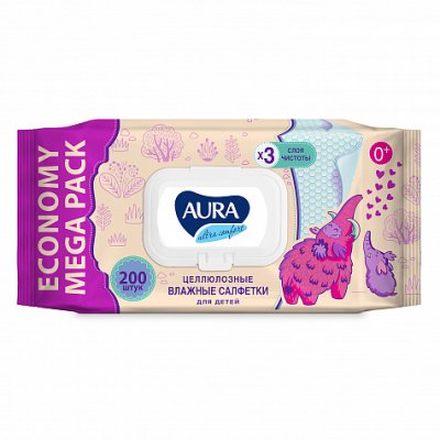 Купить aura (аура) салфетки влажные детские ультра комфорт 200 шт с крышкой в Арзамасе