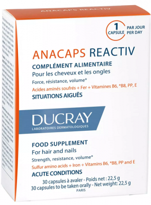 Купить дюкрэ анакапс (ducray аnacaps) реактив для волос, кожи головы и ногтей, капсулы 30 шт бад в Арзамасе