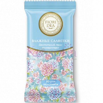 Fiori Dea (Фьери Дея) салфетки влажные очищающие цветочный микс 20шт Fiori Dea (Фьери Дея) салфетки влажные очищающие цветочный микс 20шт