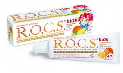 Купить рокс (r.o.c.s) зубная паста для детей лимон/апельсин/ваниль, 45мл (еврокосмед ооо, россия) в Арзамасе