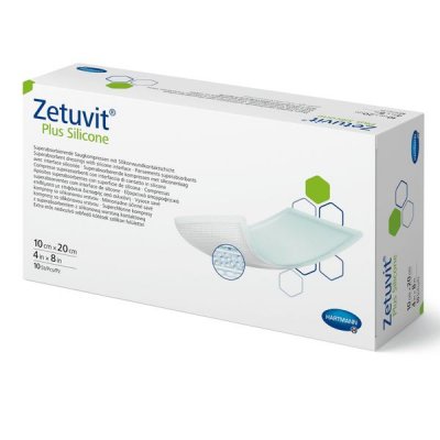Купить silicone plus zetuvit (цетувит) повязка суперабсорбирующая с контактным слоем из силикона 10см х20см, 10 шт в Арзамасе