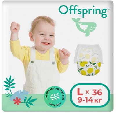 Купить offspring (оффспринг) подгузники-трусики детские размер l, 9-14 кг 36 шт лимоны в Арзамасе